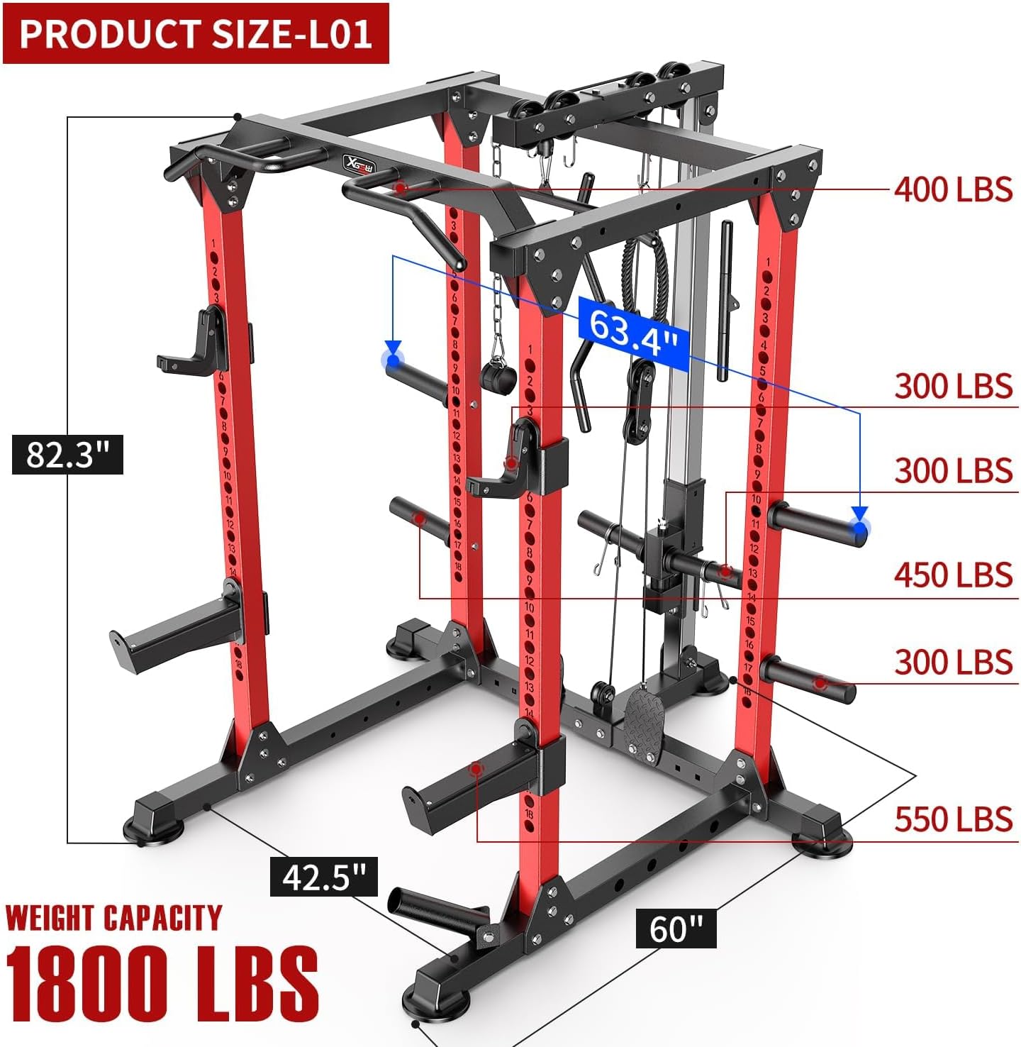 Power Cages Multi-Purpose Squat Rack with Cable Crossover System, Matching Weight Bench, Olympic Barbell Weight Set for Garage and Home Gyms