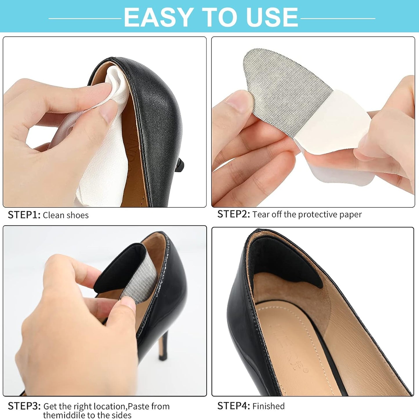 6 Pairs Heel Cushion Pads for Shoes Too Big, Shoe Grips Liners Heel Protectors for Loose Shoes, Heel Pain, Blisters and Rubbing, Anti Slip Shoe Filler Make Shoes Fit Tighter(Black)