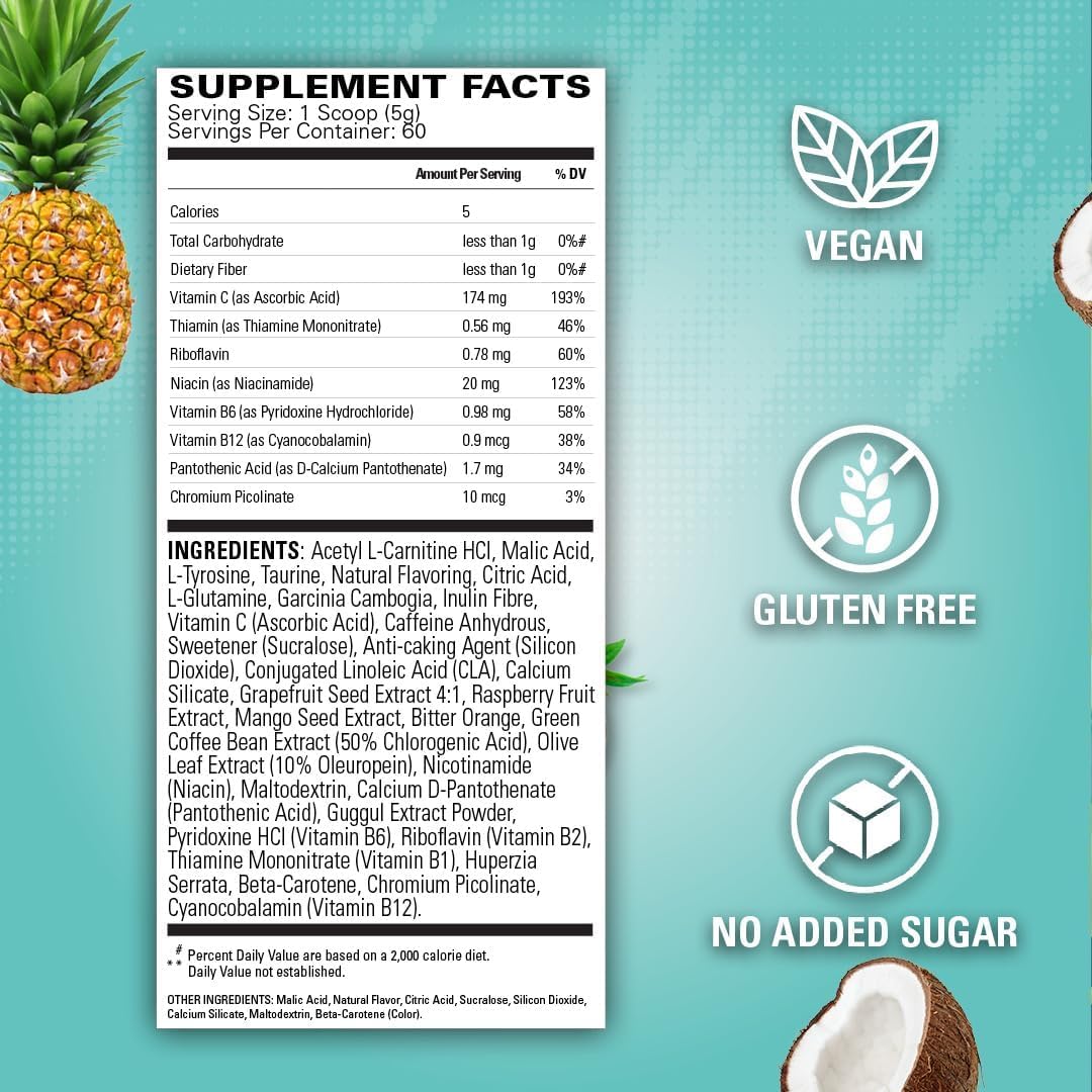 EHP Labs OxyShred Pre Workout Powder - Preworkout Powder with L Glutamine & Acetyl L Carnitine, Energy Boost Drink - Bahama Breeze, 60 Servings