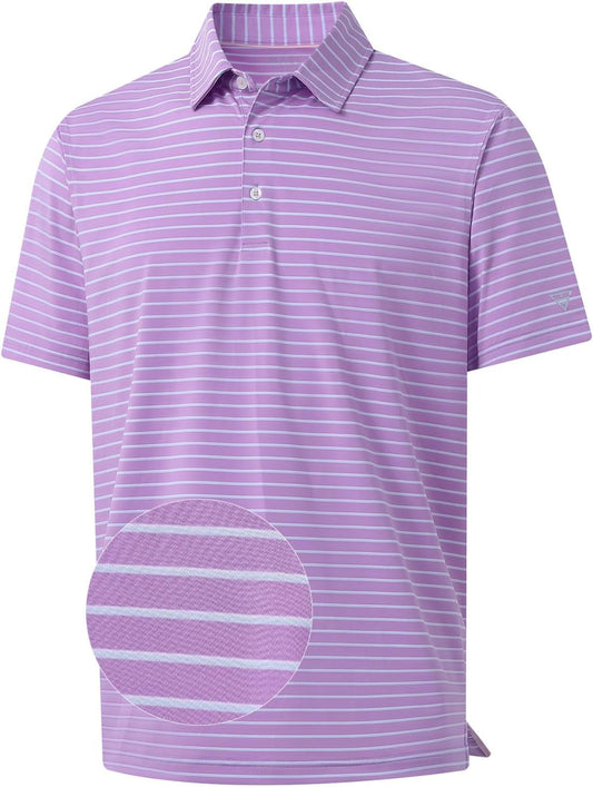 M MAELREG Golf Shirts for Men Moisture Wicking Striped Polo Performance Dry Fit Business Sports Mens Polo Shirts Short Sleeve