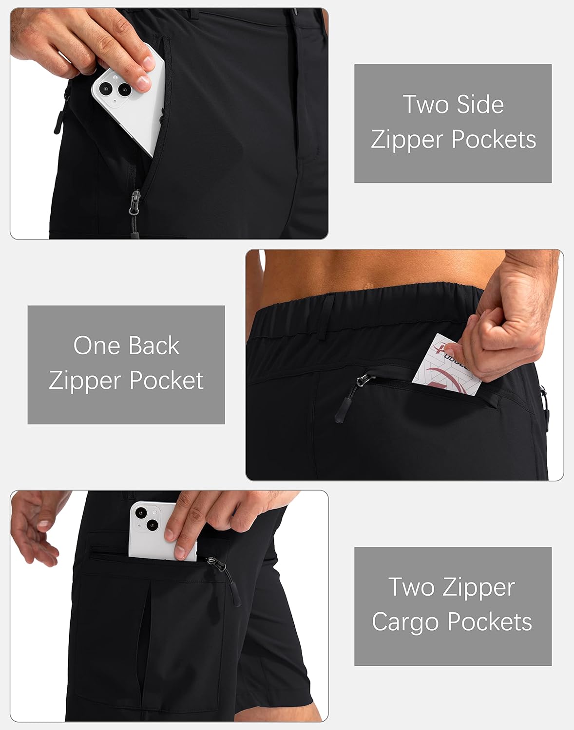 Pudolla Men's Hiking Cargo Shorts 9" Lightweight Outdoor Work Shorts for Men Travel Golf Camping Casual with 5 Zipper Pockets