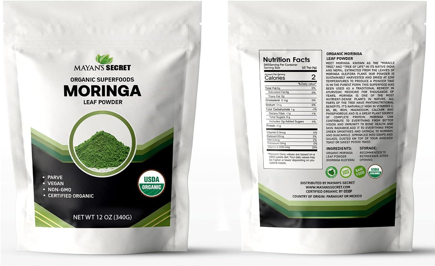 Mayan's Secret - Pure Moringa Powder Organic 12oz, Superfood for Energy & Immunity | Non-GMO, Vegan, Gluten-Free