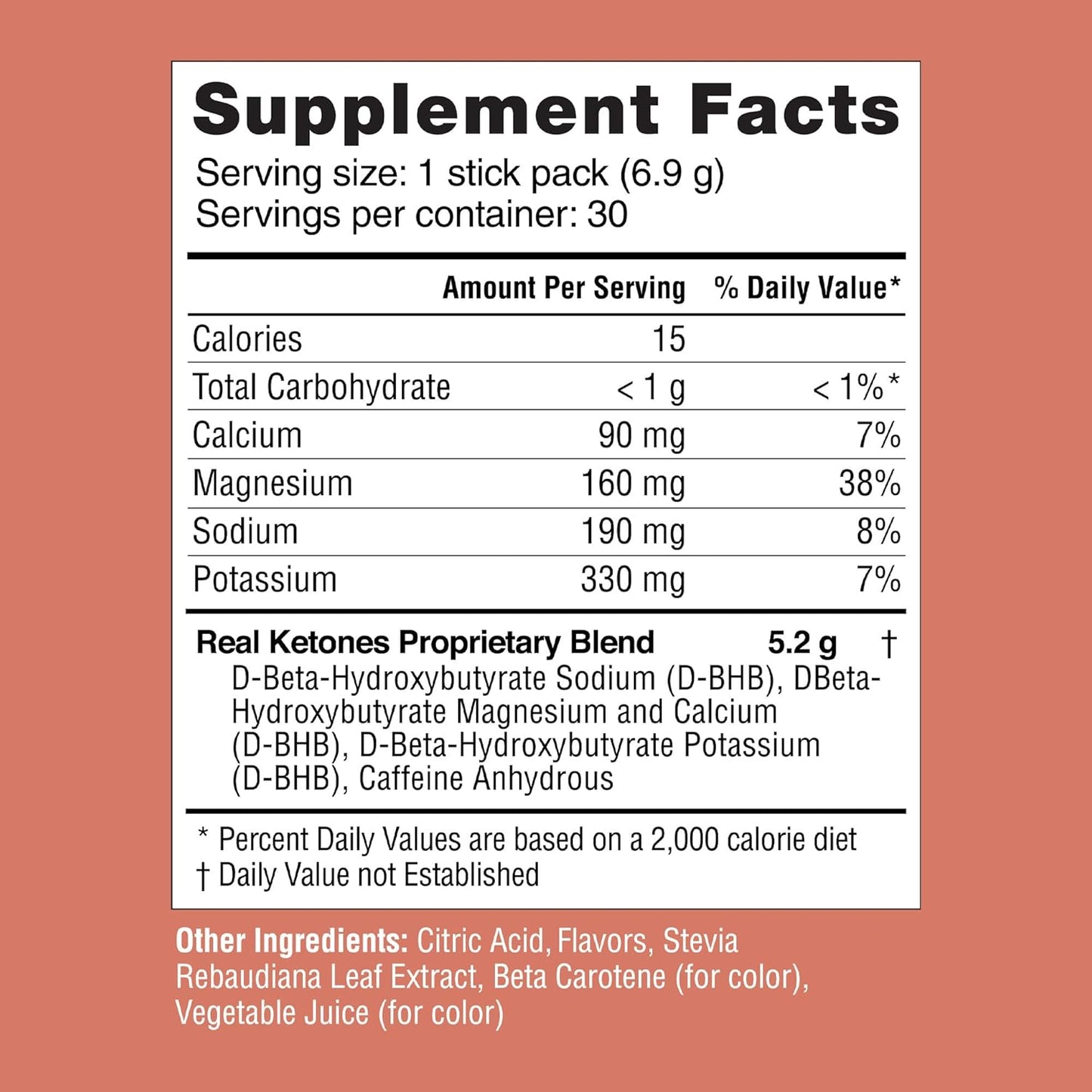 Real Ketones BHB Exogenous Ketones Drink Mix Packets Keto Electrolytes Powder Packets No Sugar with 4 Main Fasting Electrolytes Plus Hydrating Patented Keto BHB - 30 Count Peach Caffeine