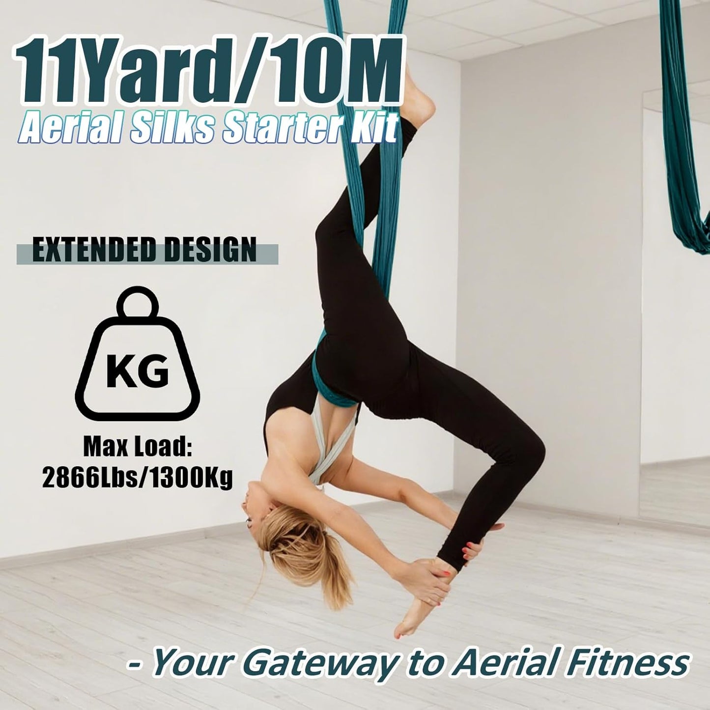 Aerial Silks Kit & Aerial Yoga Hammock - 11Yd Premium Fabric Hardware - Easy Setup for Flying Yoga, Aerial Swing & Fitness - Supports Up to 14ft Rigging