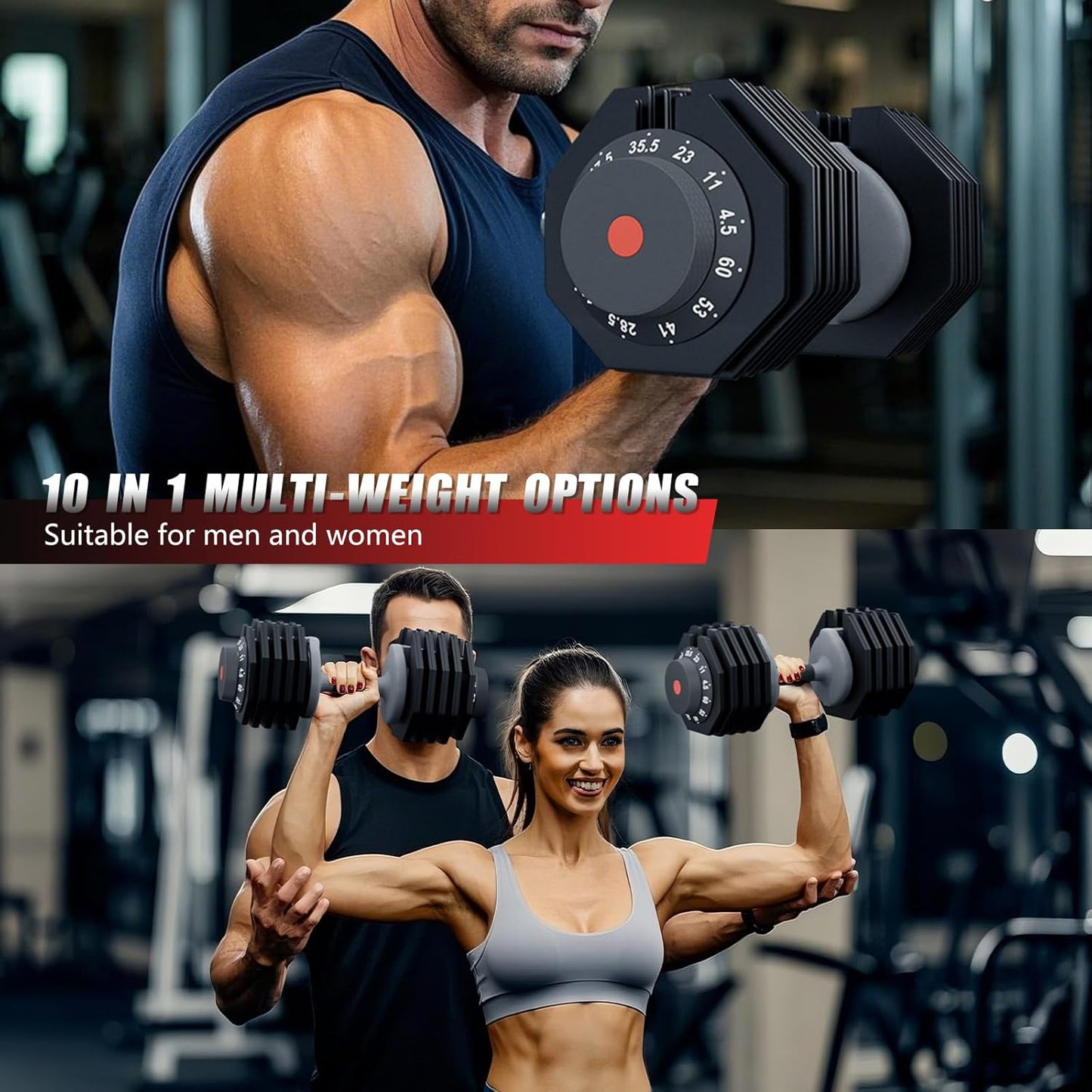 Adjustable Dumbbell Set of 2 Anti-Slip Handle 5 Different Free Weights Per Dumbbell for Men Women Home Workout Gym