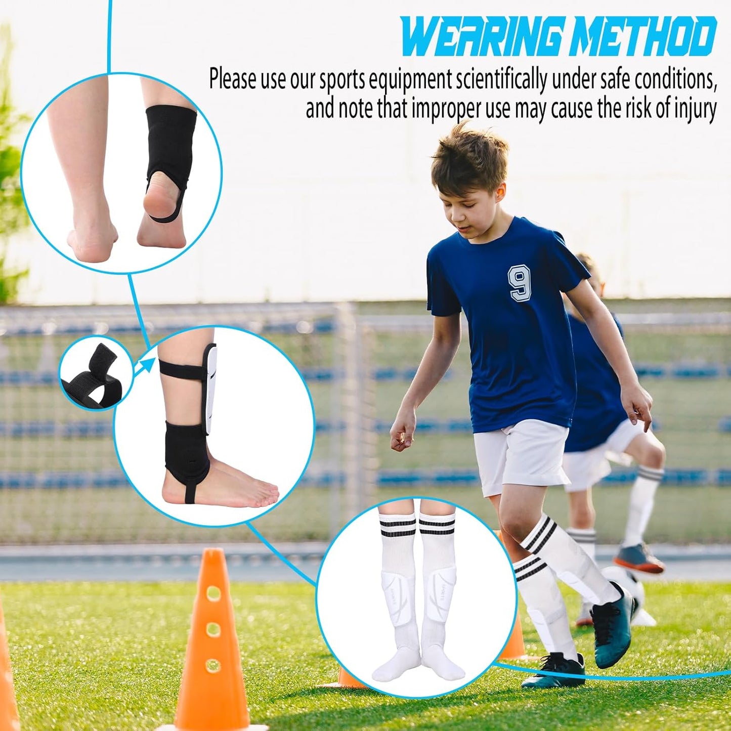 Soccer Shin Guards and Socks Kids Youth Lightweight Soccer Pads Defender with Ankle Protection Ski Shin Guards Football Equipment for Age 4-14 Toddler Boys Girls Teens