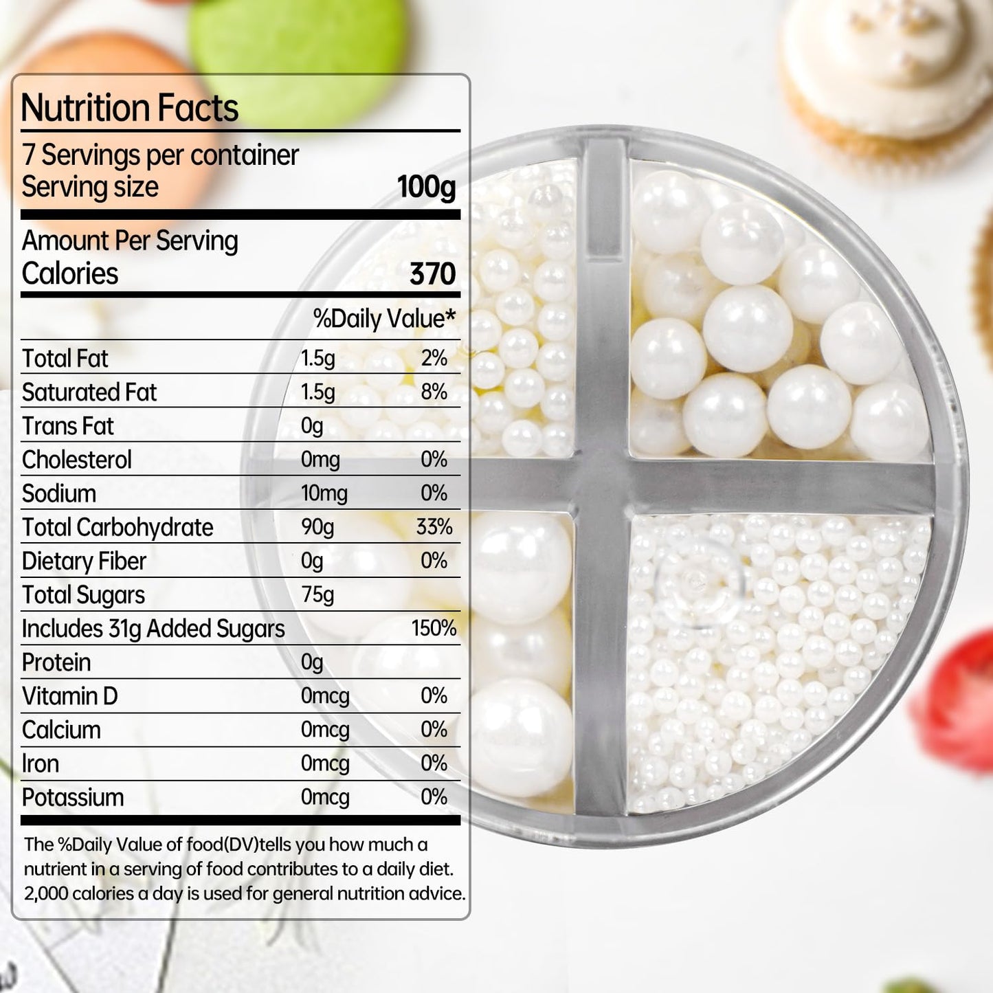 White Edible Sugar Pearl Sprinkles for Cake Decorating, Candy Pearls Sprinkles for Cupcake, Cookie, Baking Cake Decorations, 4 sizes, 160g/5.64oz, Wedding Party Chirstmas Supplies