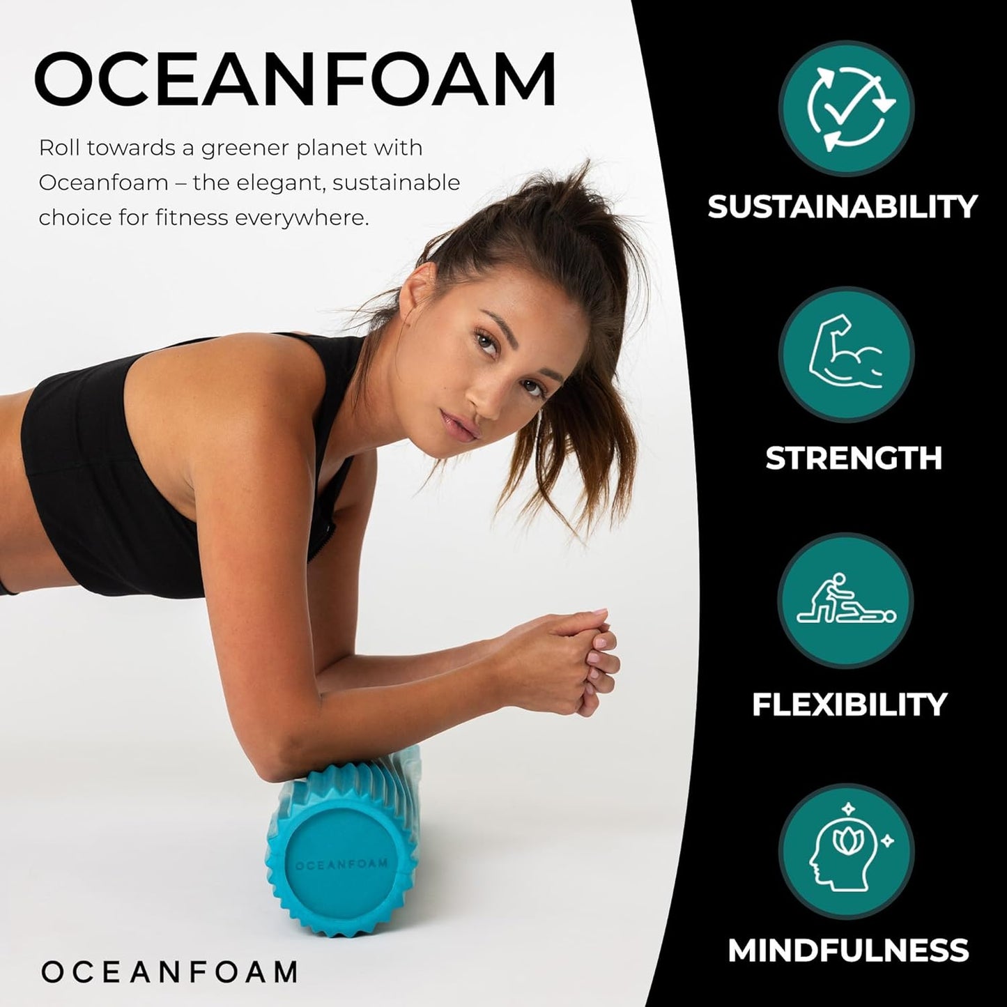 Oceanfoam Tidal Roller - Miami Blue - Muscle Massage Foam Roller for Back Pain & Stretching - Firm and Ergonomic Wide Wave Textured - Yoga, Athletics, & Wellness - Full Size, 20" x 5"