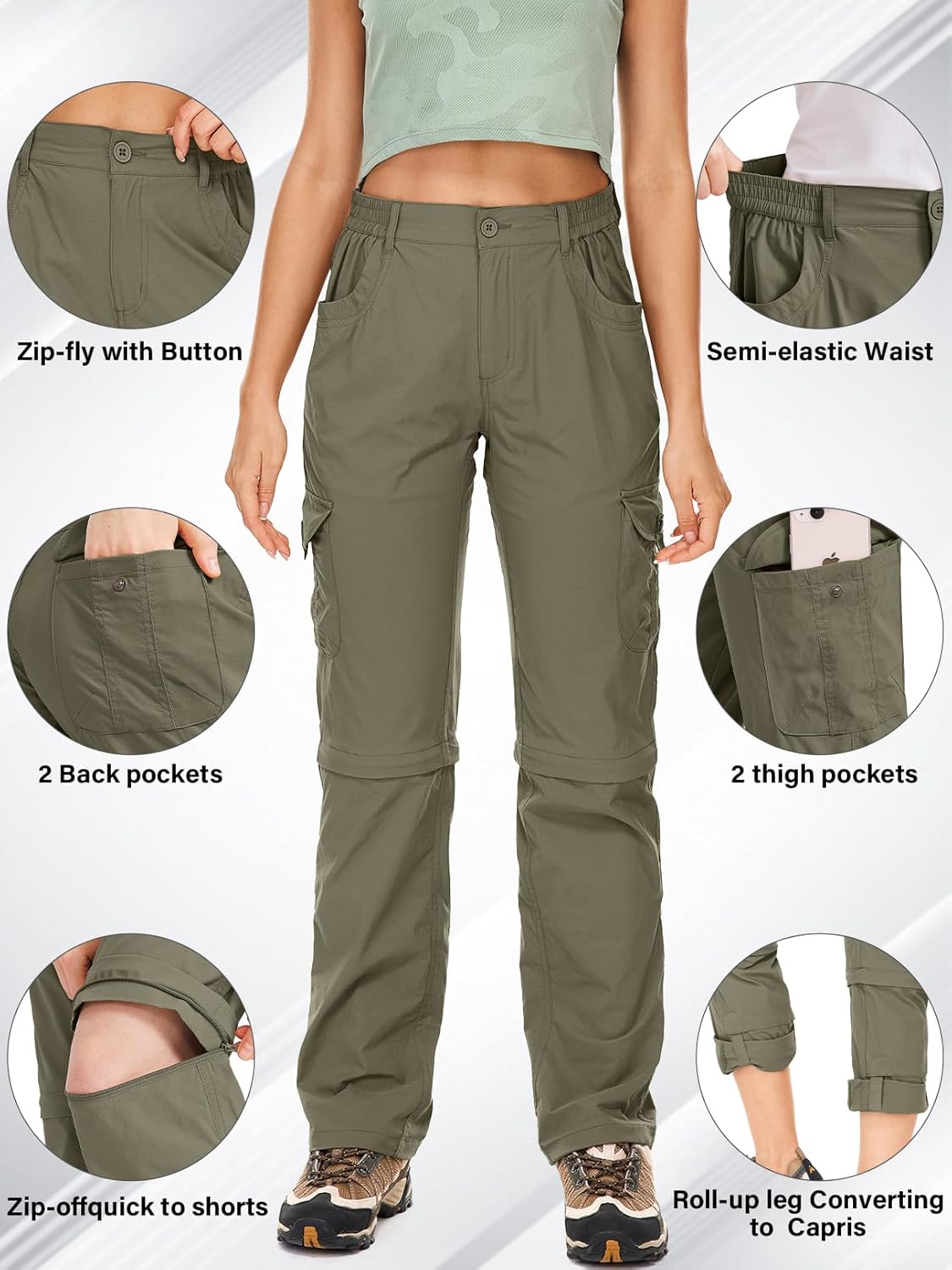 Women's Hiking Pants Convertible Quick Dry Lightweight Zip Off Fishing Travel Safari Pants