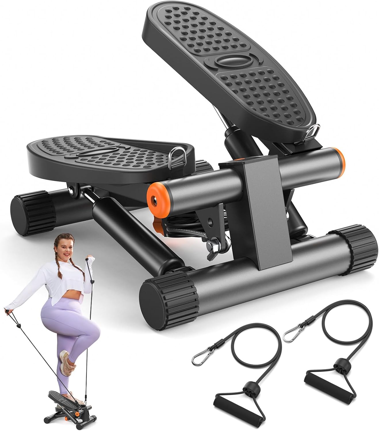Niceday Steppers for Exercise, Mini Stair Stepper with Resistance Bands at Home Workout Equipment with 300LBS Loading Capacity, Hydraulic Fitness Stepper with LCD Monitor