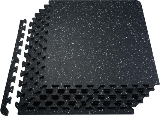 VEVOR 0.56 Inch Thick Gym Floor Mats, 12 Tiles Rubber Top with EVA Foam, 25" x 25" Gym Flooring Workout Mat with 48 sq.ft Coverage, Interlocking Puzzle Mats for Gym, Home, Garage, Black & White