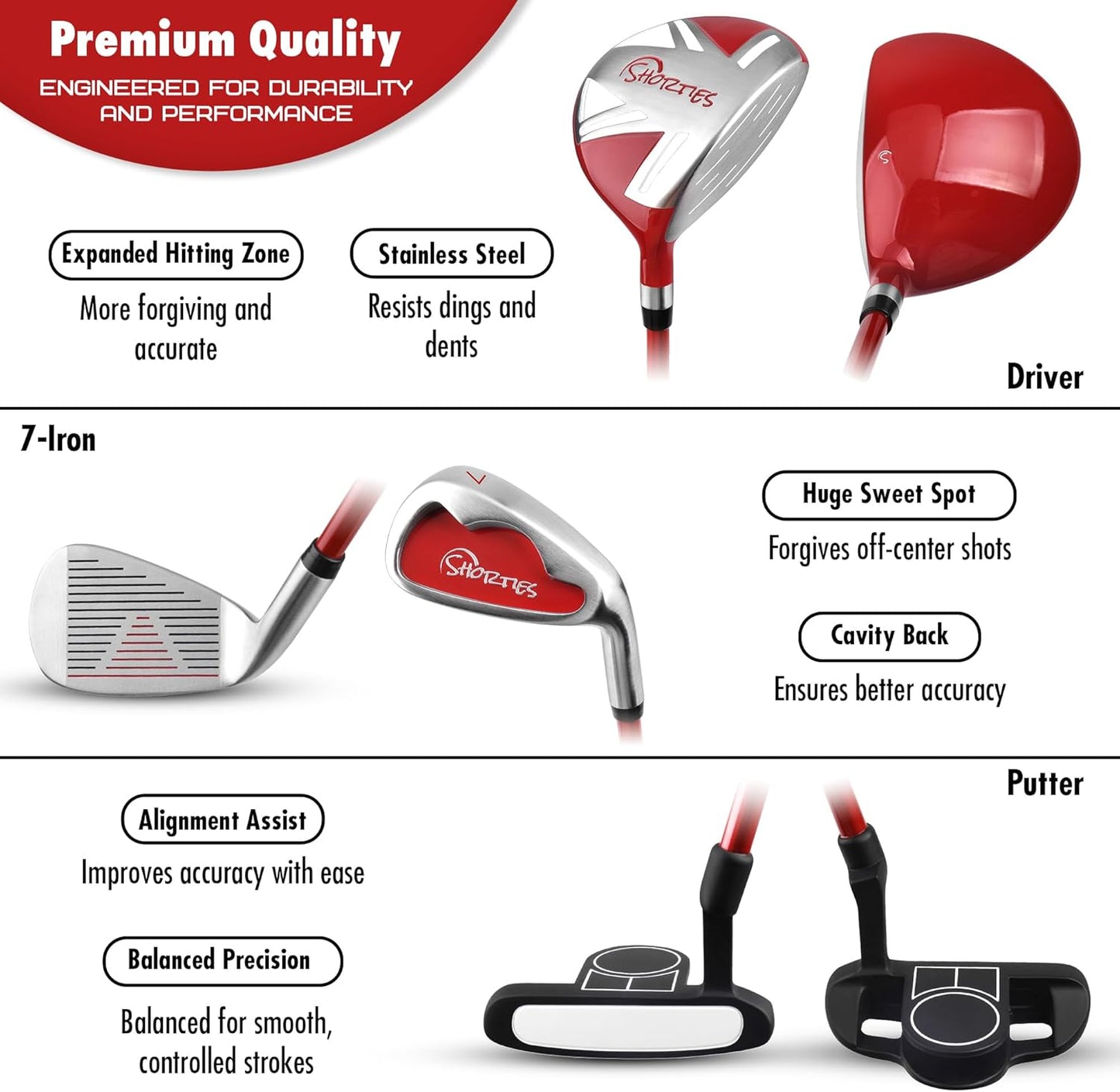 Kids Golf Club Set | Perfect for Toddler Golfers and Kids 34"-51" Tall | EasyCarry Stand Bag | Driver, 7-Iron, Putter, Headcover, and Rain Cover