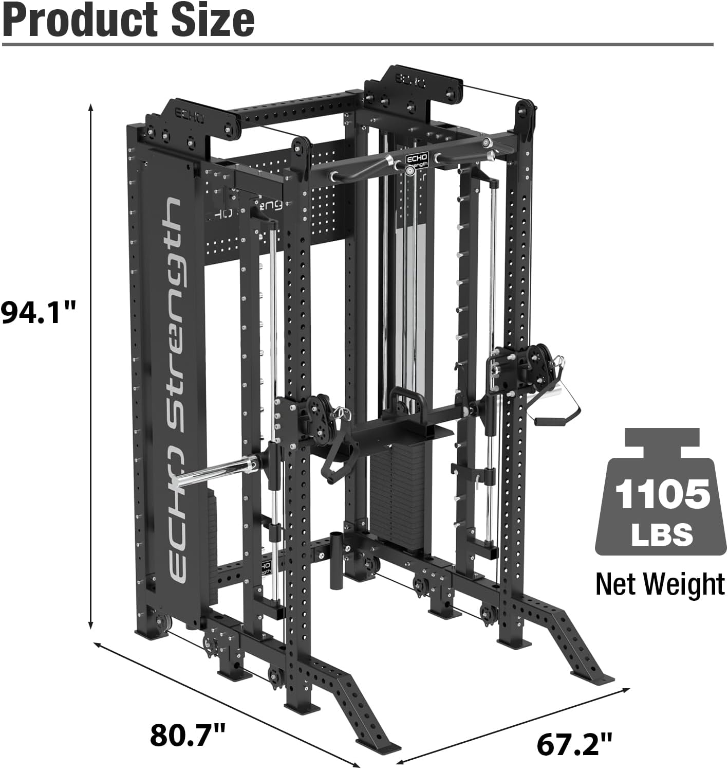 Commercial Functional Trainer Cable Machine with Dual Weight Stacks, Power Cage Squat Rack, Dual Cable Crossover Machine with Pulley System