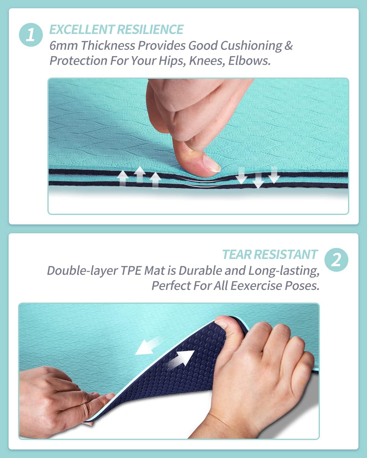 COOLMOON Yoga Mat Non Slip, Anti-Tear 1/4 Thick TPE Yoga Mats for Women and Men, 72"x24" Exercise & Fitness Mat with Carrying Strap, Workout Mats for Yoga, Pilates and Floor Exercise