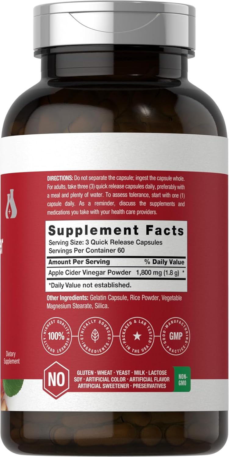 Horbaach Apple Cider Vinegar Capsules | 1800mg | 180 Count | Non-GMO, Gluten-Free Supplement | by Berkshire Labs