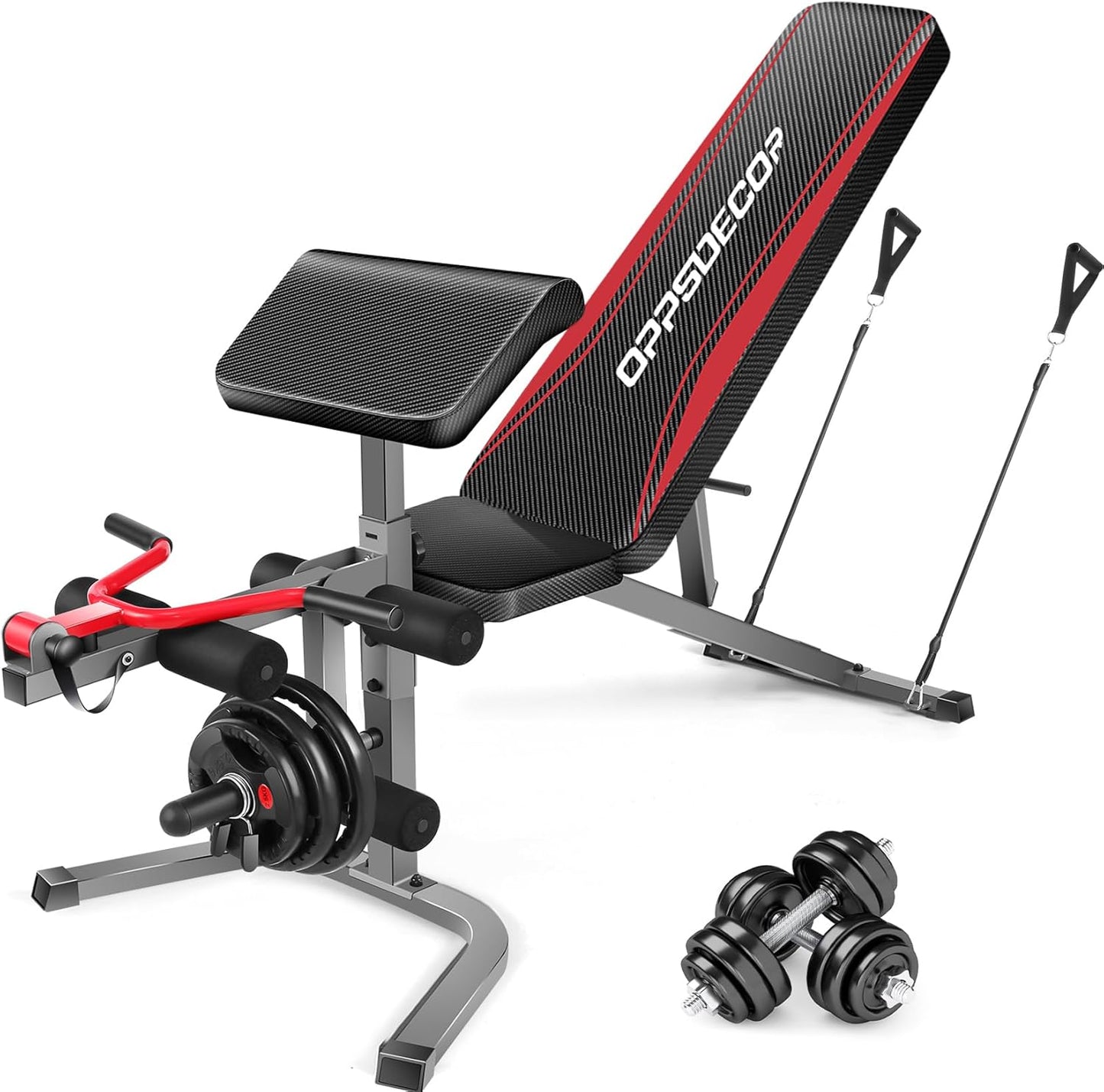 OPPSDECOR 900LBS Adjustable Weight Bench Press with Leg Extension and Preacher Curl Pad, Flat Incline Decline Utility Workout Bench for Home Gym Exercise