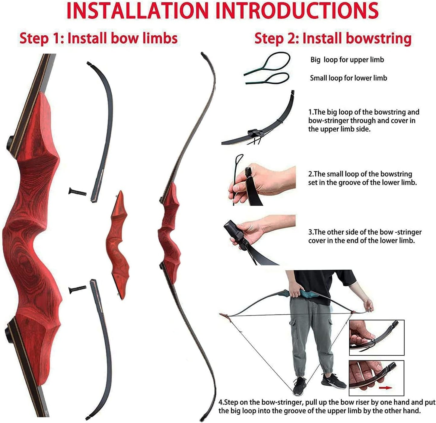 Archery 60" Recurve Bow and Arrows Set for Adults Right Hand Longbow kit Wooden Competition Hunting Shooting Training Outdoor Practice 30-60lb