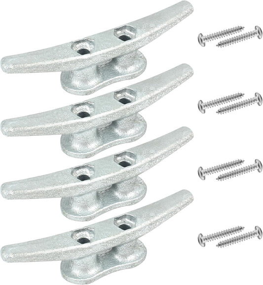 Boat Cleats 4Inch,Hot Dip Galvanized Cast Iron Dock Cleats,Electrophoretic Coated Black Dock Cleats,Rope Cleats Boat Dock Cleats for Marine Deck or Nautical Decor,Hardware Included (4/5/6/10/12Pack)