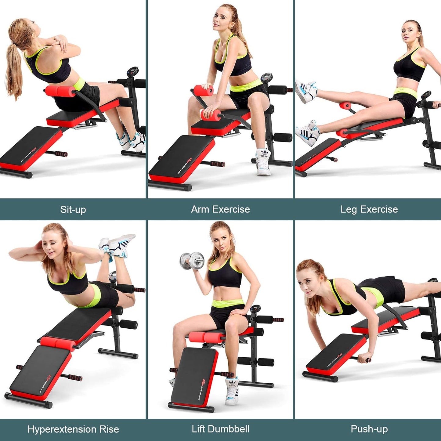 Goplus 6 in 1 Adjustable Sit Up Bench, Foldable Utility Weight Bench w/LCD Monitor, Flat/Incline/Decline Exercise Multi-Purpose Bench for Home, Gym and Office