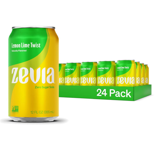 Zevia Zero Sugar Soda, Lemon Lime Twist, 12 oz Cans (24-Pack) – Naturally Sweetened, Non-GMO Project Verified, Gluten-Free, Vegan