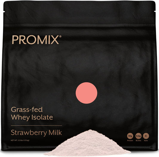 Promix Whey Protein Isolate Powder, 31g Grass Fed Whey Isolate, 6.6g BCAAs, Gluten Free, Keto Friendly, Strawberry Milk, 2.5lb