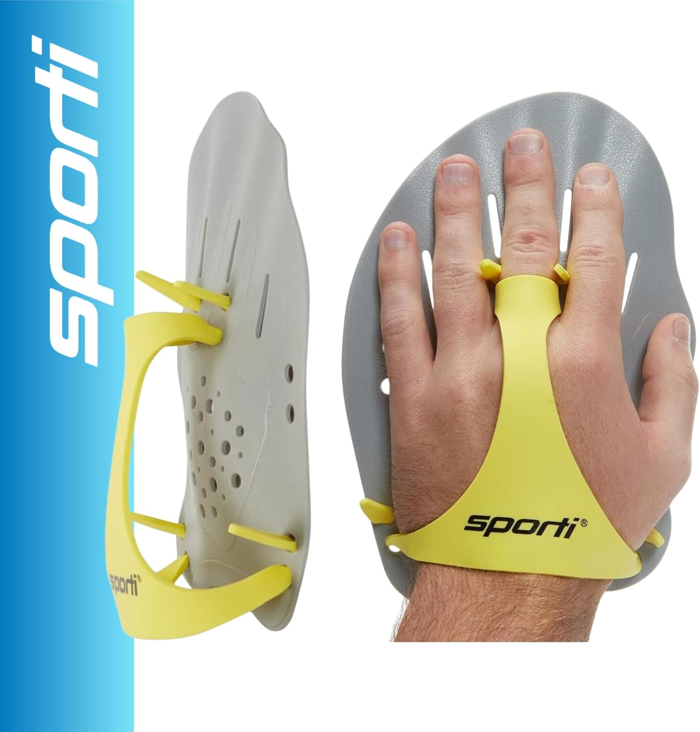 Sporti Hand Paddles for Swimming - Lightweight Swimming Paddles, Adjustable Silicone Straps