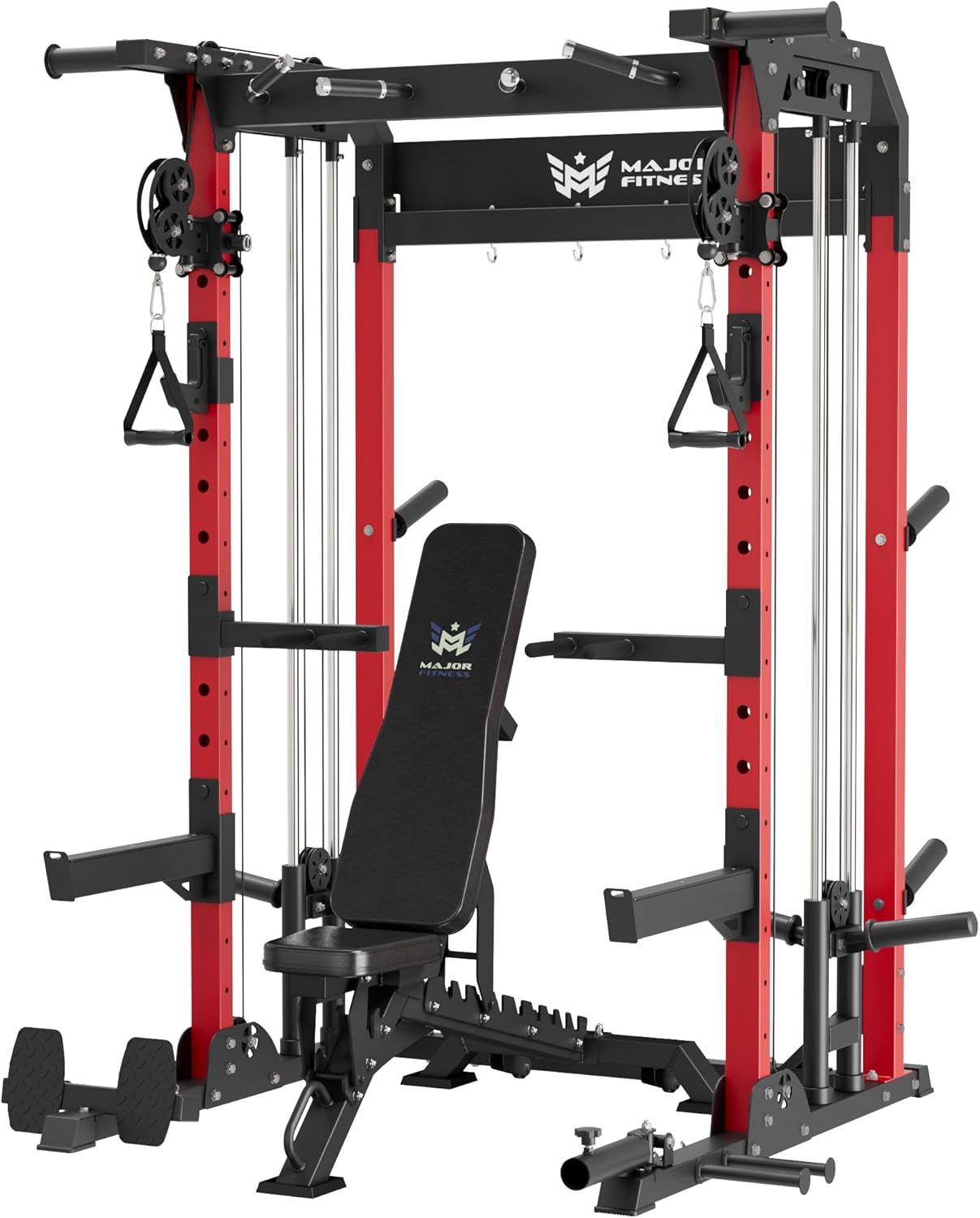 MAJOR FITNESS F22 Multi-Functional Power Rack—1600lbs Capacity All-in-One Squat Rack with Dual Pulley System for Home Gym Strength Training