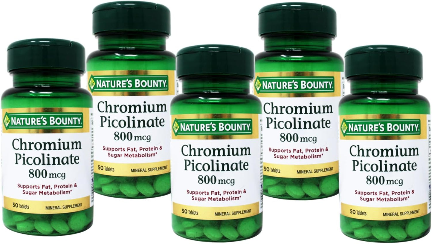 Nature's Bounty Mega Chromium Picolinate 800 mcg tablets 50 ea (Pack of 5)