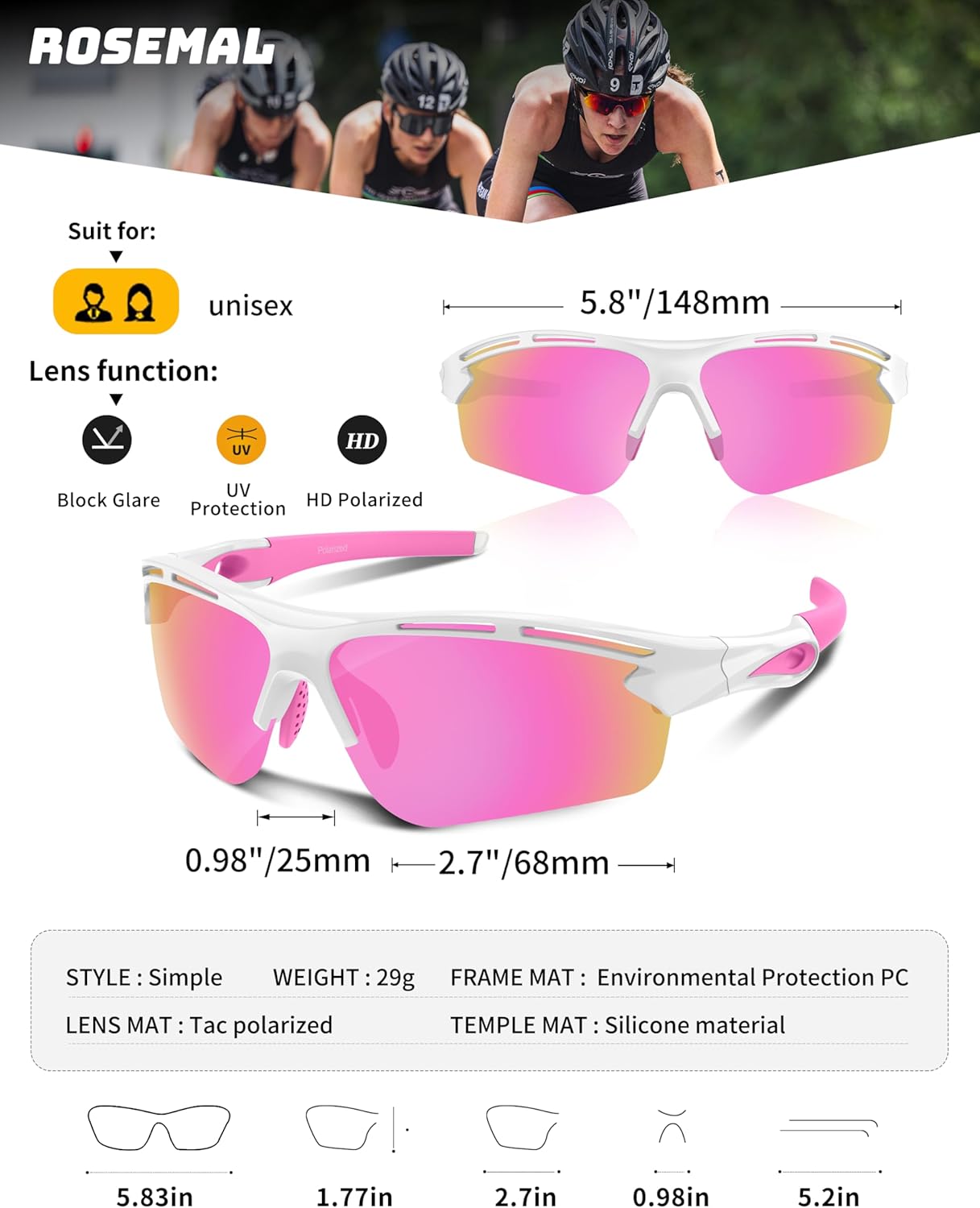 Polarized Sports Sunglasses for Men Women,UV400 Protection Sunglass for Running Cycling Fishing Hiking TR90