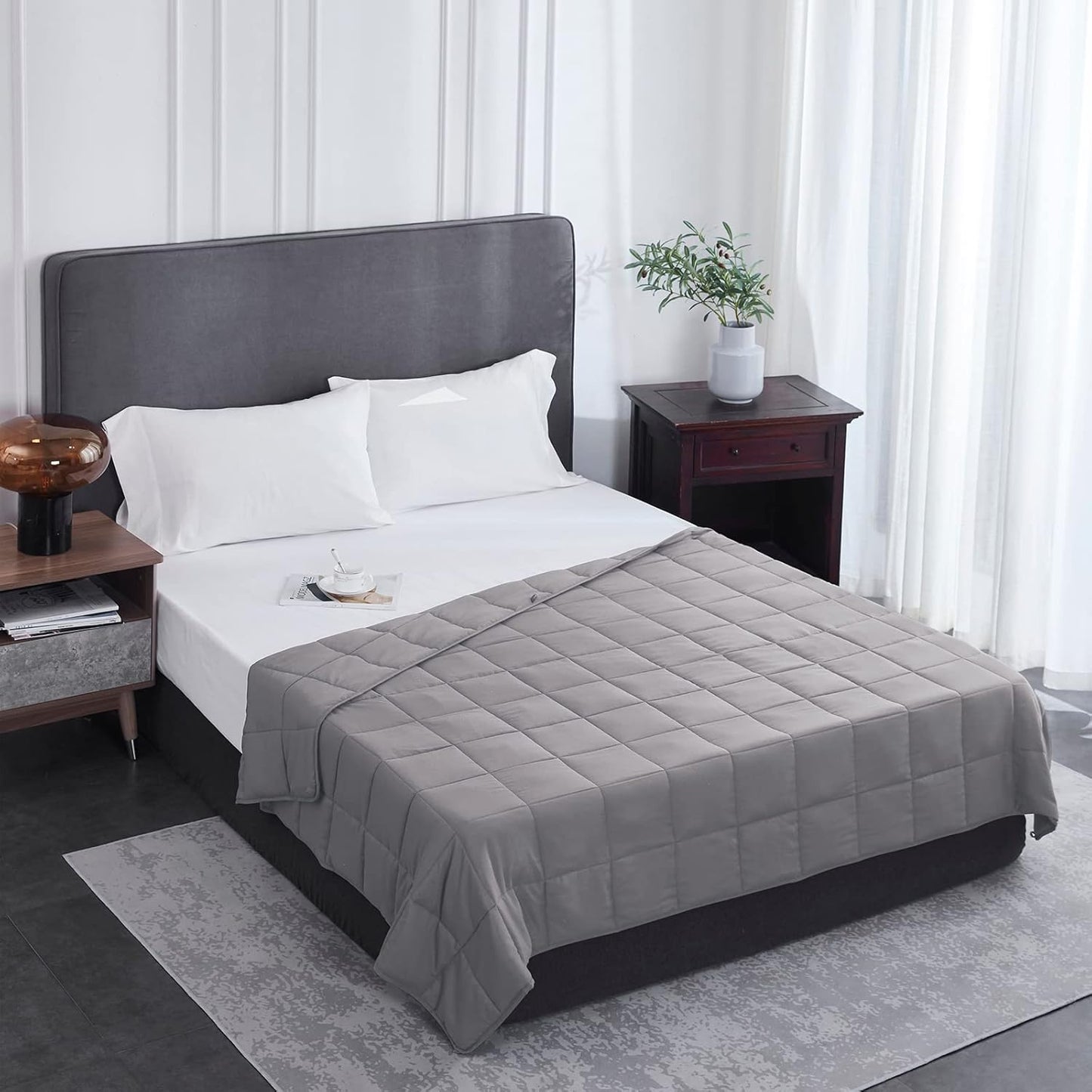 L'AGRATY Weighted Blanket - 60"x80" 25lbs Cooling Breathable Heavy Blanket Microfiber Material with Glass Beads for Adult All-Season Summer Fall Winter Soft Thick Comfort