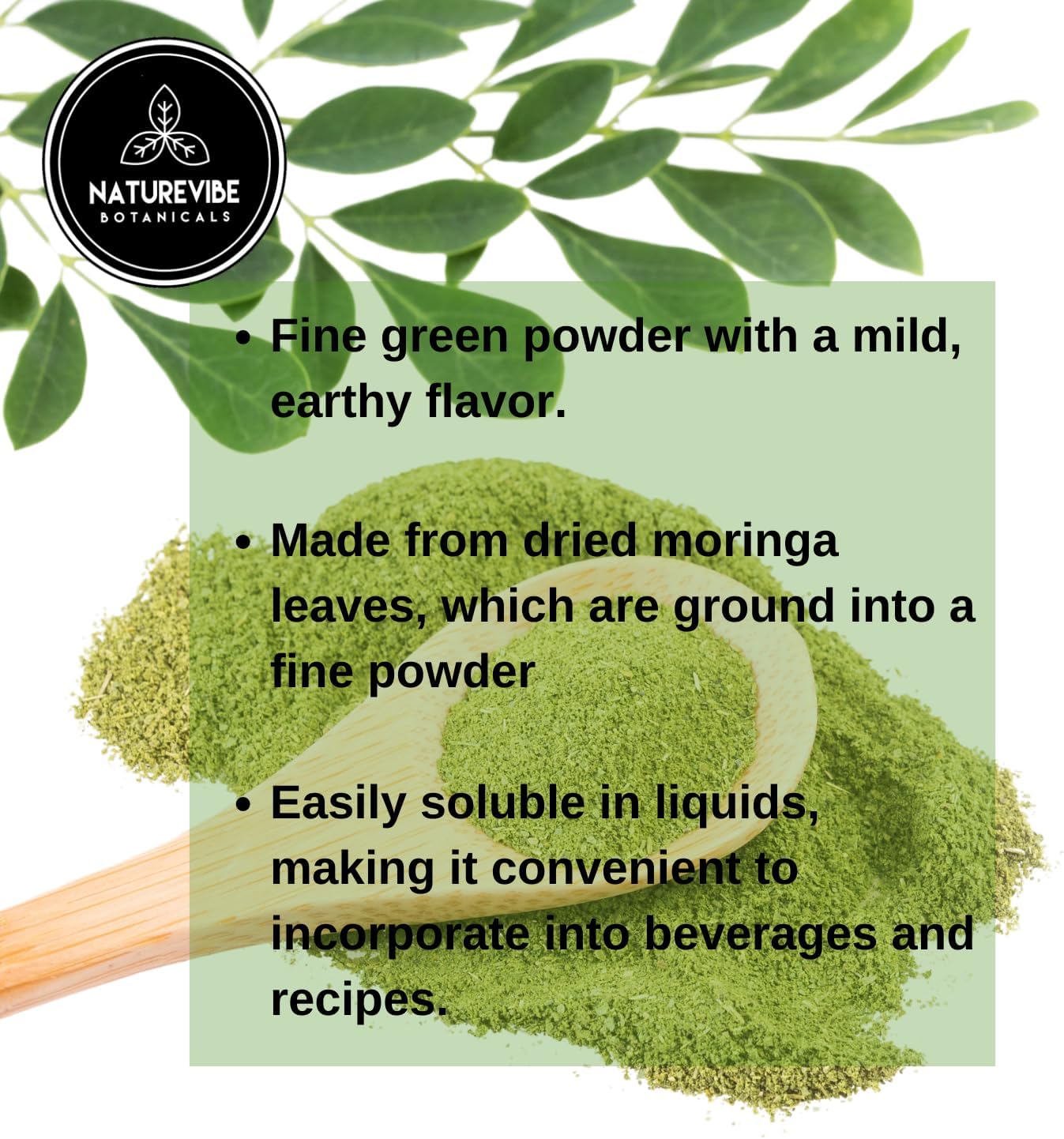 Naturevibe Botanicals Moringa Powder 5lbs | Made with Premium Quality Moringa Oleifera Leaf | Non GMO Gluten Free Vegan | Multi-Vitamin | Great in Drinks and Smoothies | 5 Pound Bulk Bag