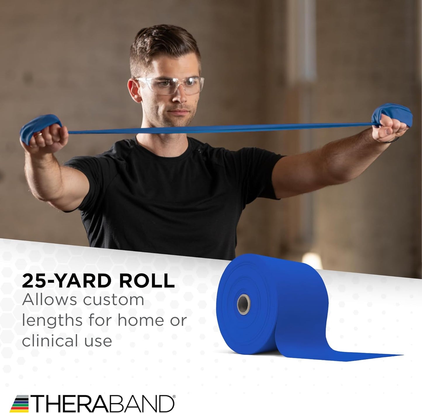THERABAND Resistance Band 25 Yard Roll, Non-Latex Professional Elastic Stretch Bands for Upper & Lower Body Exercise Workouts, Physical Therapy, Lower Pilates, Flexibility, & Rehab, Dispenser Box