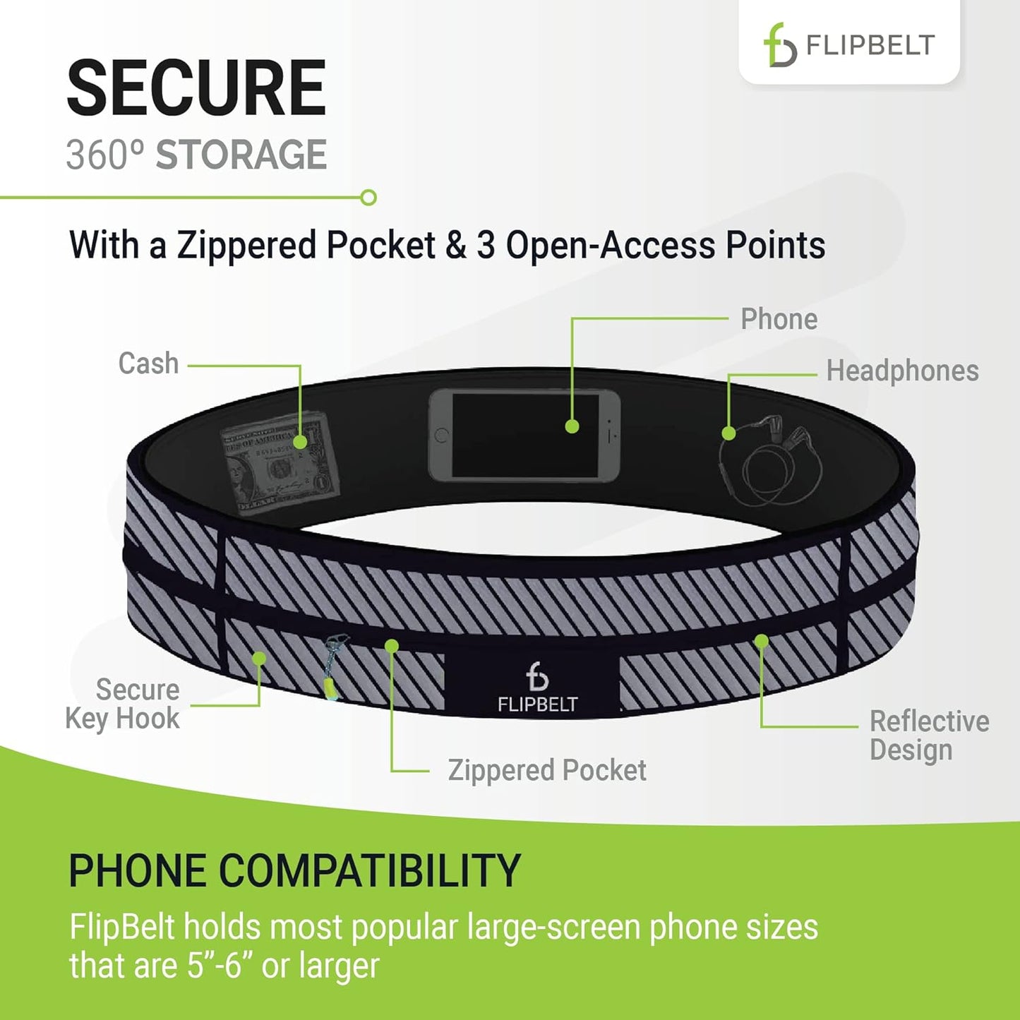 FlipBelt Zipper Running Belt, Waist Pack for Fitness and Running, US Company