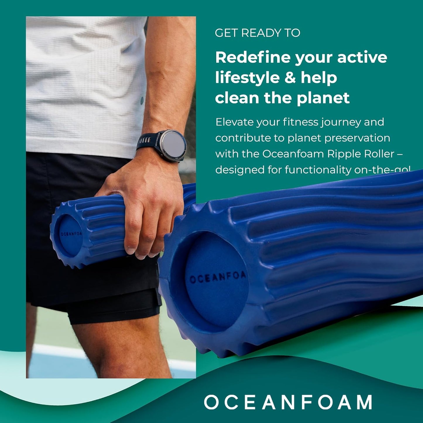 Oceanfoam Ripple Travel Foam Roller (11" x 3.35") Firm Mini Foam Roller for Physical Therapy, Deep Tissue Massage, Back Pain - High Density, Ergonomic Wave Textured - Yoga, Exercise (Royal Blue)