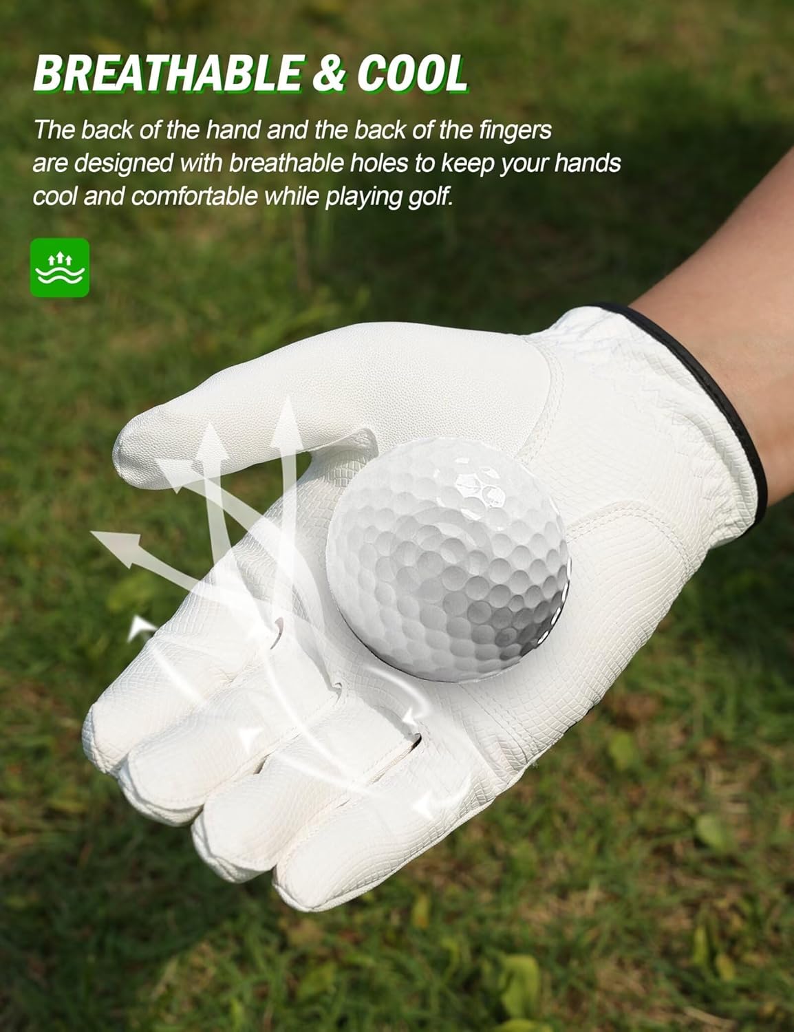 Golf Glove for Men Women, Soft Premium Cabretta Leather Golf Glove, Breathable Mesh, Non-Slip Palm Lift Grip