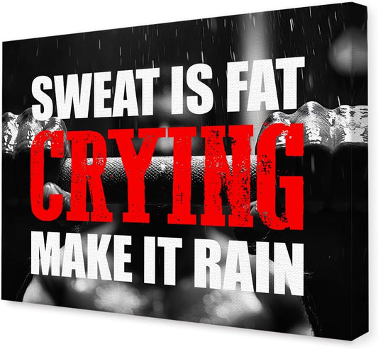 OTINGQD Inspirational Gym Wall Decor,Fitness Quotes Wall Art,Sweat is Fat Crying Canvas Wall Decor for Home Gym