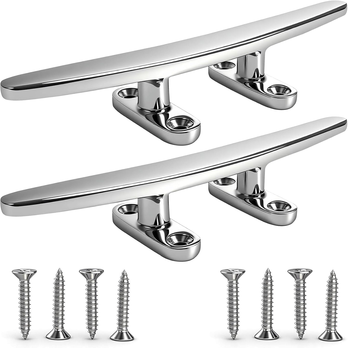 5/6/8 inch Dock Cleats - 316 Stainless Steel Boat Cleats Boat Dock Cleats,Open Base Flat Top Dock Cleat with Fasteners,Rope Cleat Boat Cleat for Deck/Nautical Decor(2,4,6Pack)