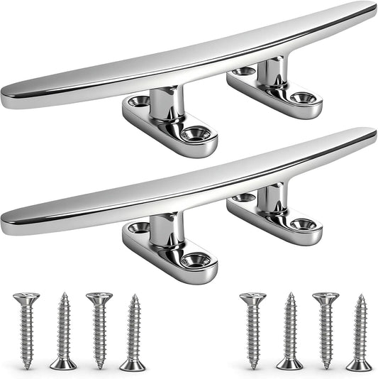 5/6/8 inch Dock Cleats - 316 Stainless Steel Boat Cleats Boat Dock Cleats,Open Base Flat Top Dock Cleat with Fasteners,Rope Cleat Boat Cleat for Deck/Nautical Decor(2,4,6Pack)