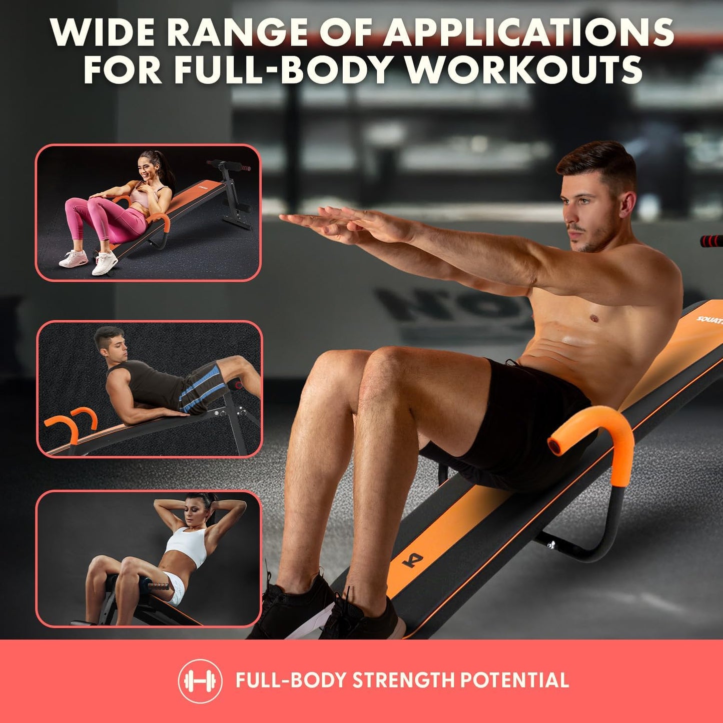 SQUATZ Adjustable Bench for Home Gym - Versatile Weight Bench for Men & Women - Ergonomic Workout Bench for Bench Press & Full Body Exercise - Heavy-Duty Steel, Non-Slip Design