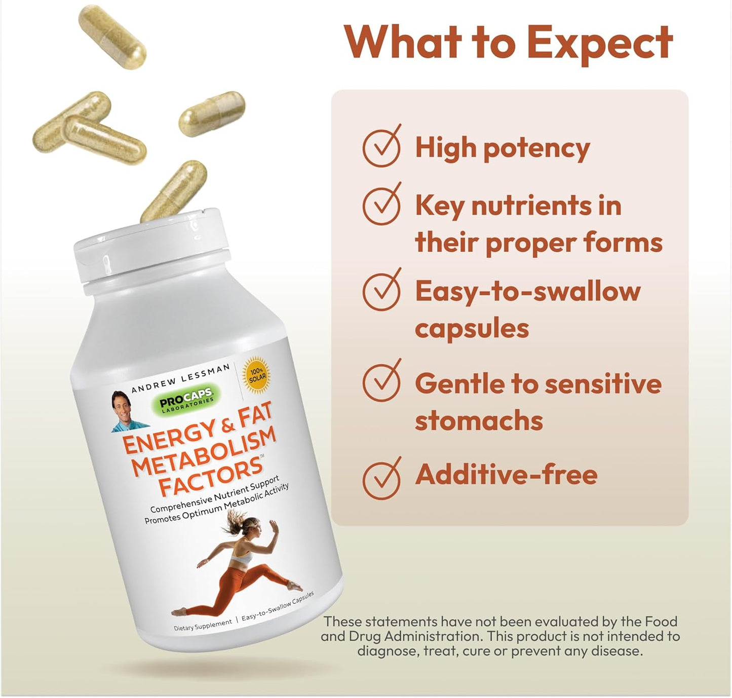 ANDREW LESSMAN Energy and Fat Metabolism Factors - 30 Capsules - Promotes Optimum Fat and Energy Metabolism, with Carnitine, Green Tea, Guarana, Ginseng, B-Complex. Easy to Swallow Capsules