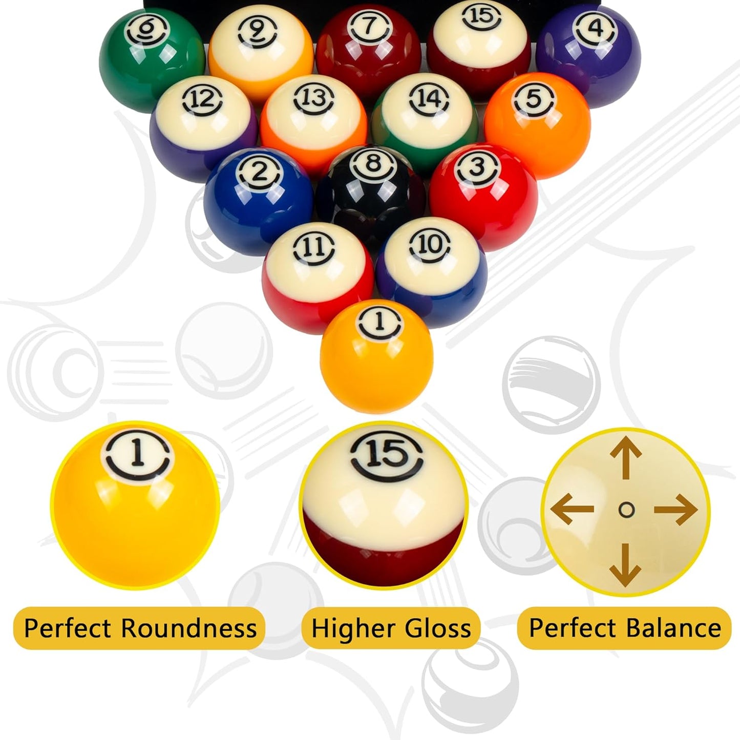 Premium Billiard Balls Pool Table Accessories 2-1/4" Regulation Size 16 Pool Balls Billiard Set