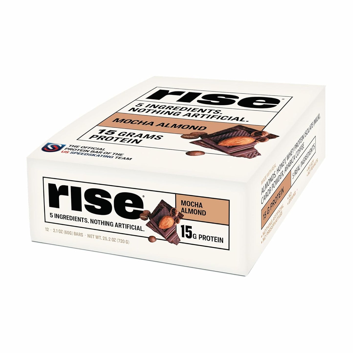 Rise Whey Protein Bars - Mocha Almond | Breakfast Bar & Protein Snack 15g Protein 4g Fiber Just 5 Whole Food Ingredients Gluten-Free Soy Free
