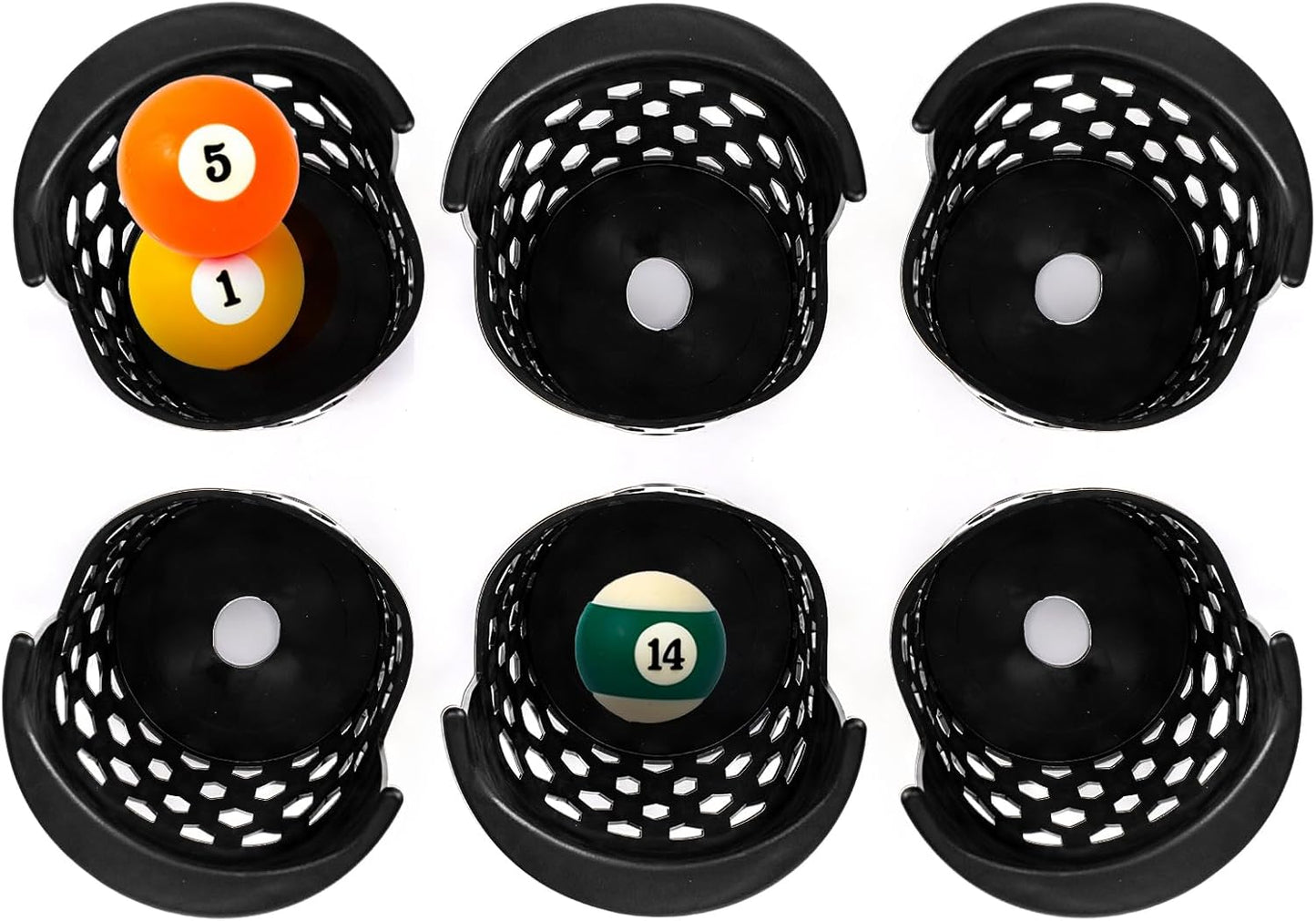 6 Pack Pool Table Pockets, Heavy Duty Billiard Set Including 4 Corner and 2 Side Pockets