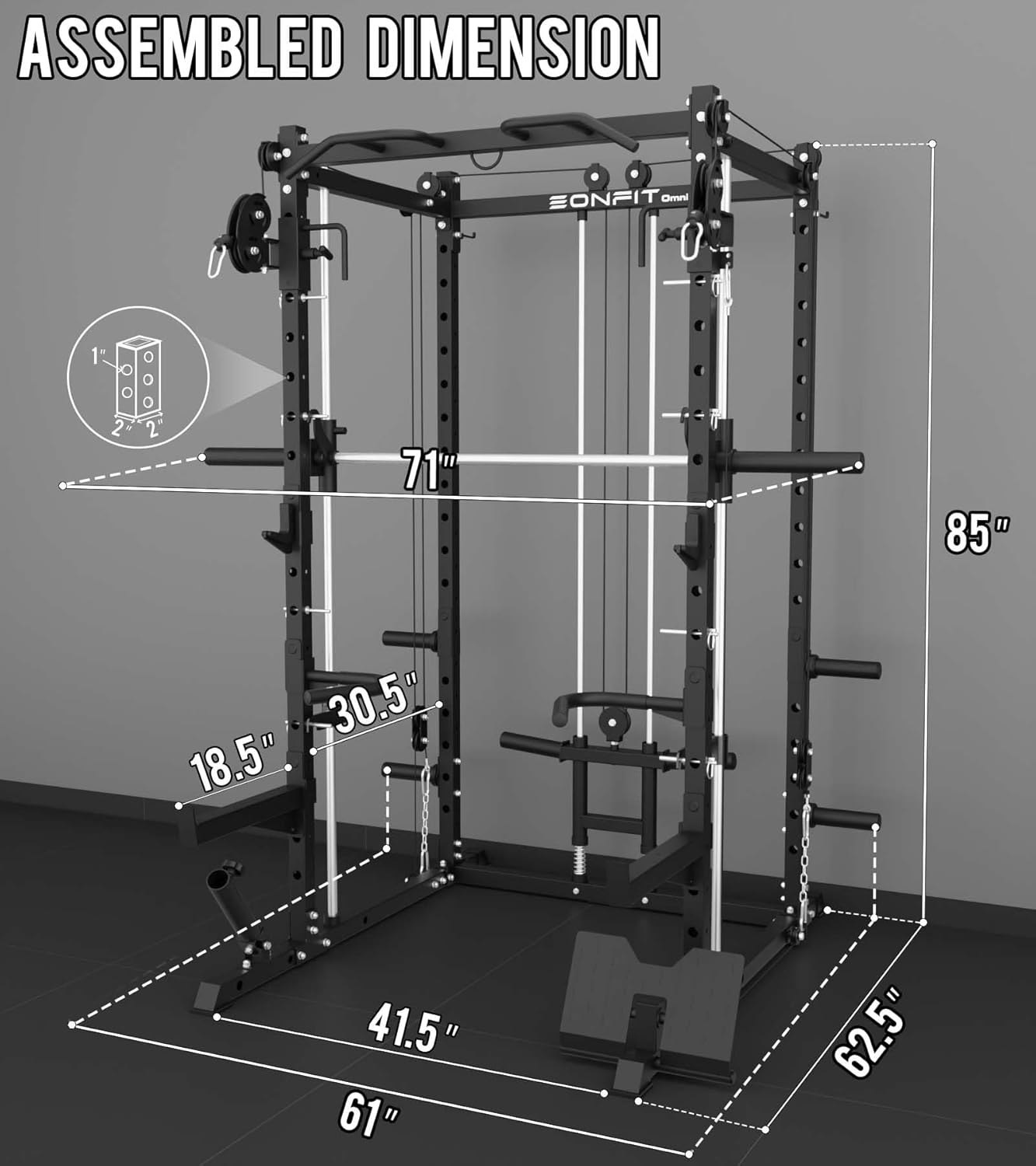 Eonfit E3 Smith Machine with 360°Rotating Arm for Home Gym Equipment, Multi-Function Power Cage Squat Rack with Cable Crossover LAT Pulldown Pulley System All in One