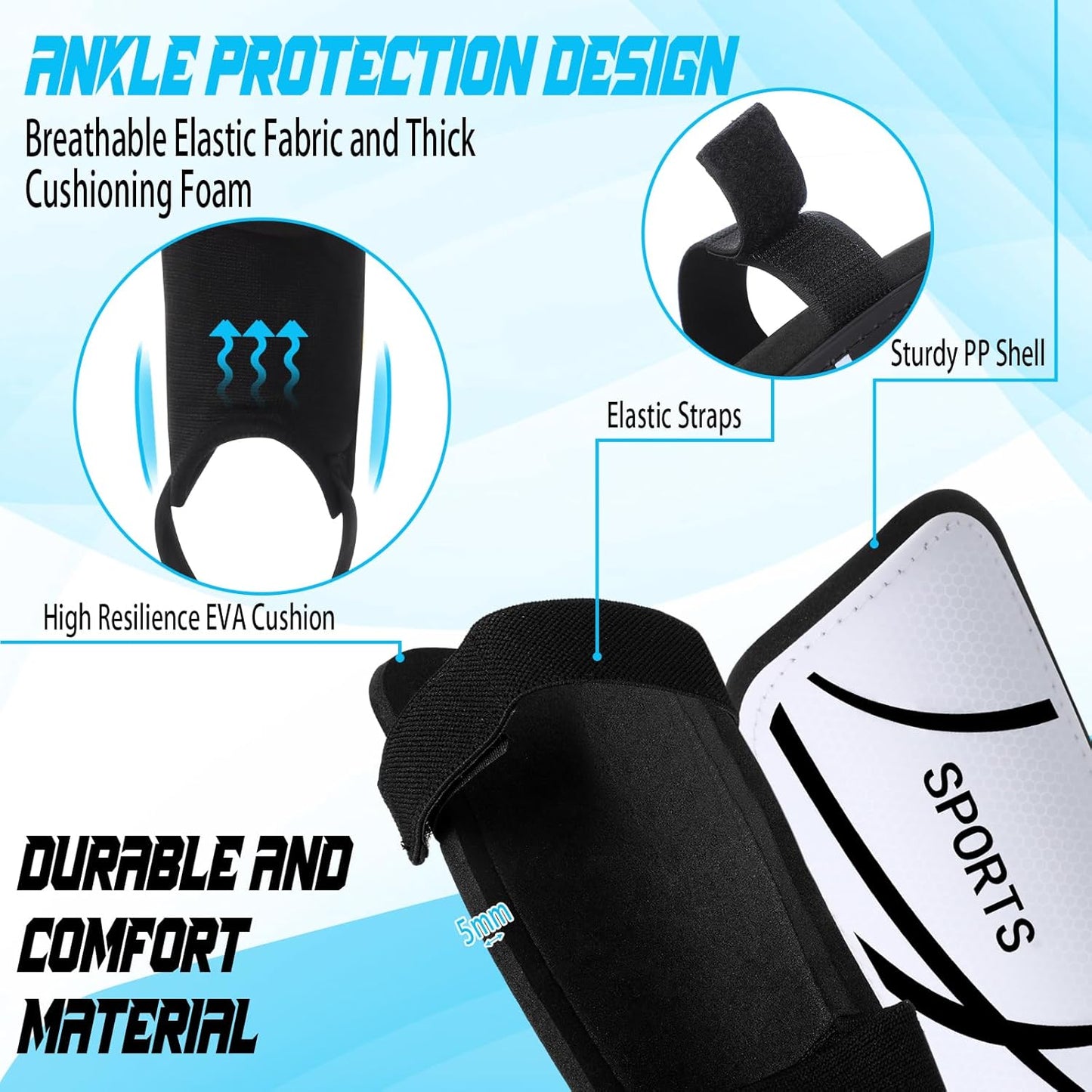 Soccer Shin Guards and Socks Kids Youth Lightweight Soccer Pads Defender with Ankle Protection Ski Shin Guards Football Equipment for Age 4-14 Toddler Boys Girls Teens