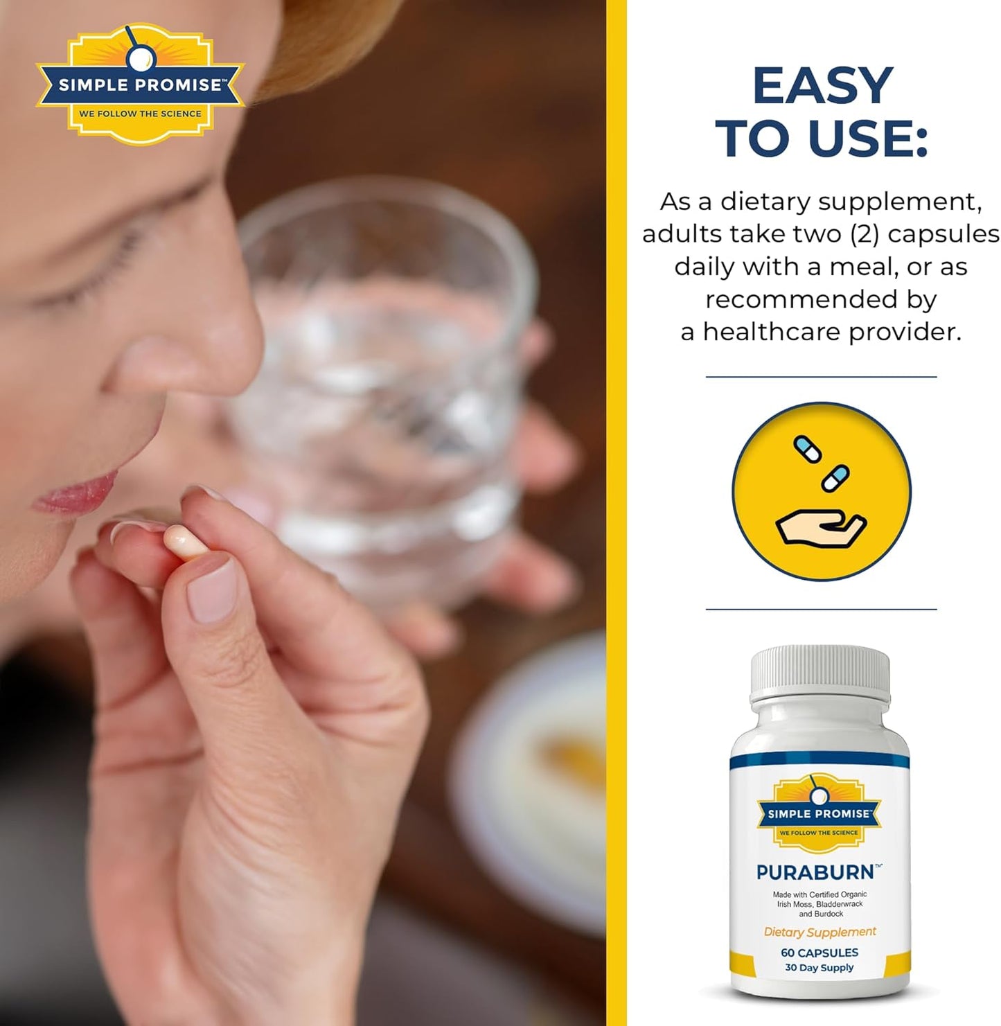 Simple Promise PuraBurn™ - Herbal Wellness Supplement with Organic Irish Sea Moss, Bladderwrack & Burdock Root - Supports Digestive Health & Nutrient Absorption - 60 Capsules