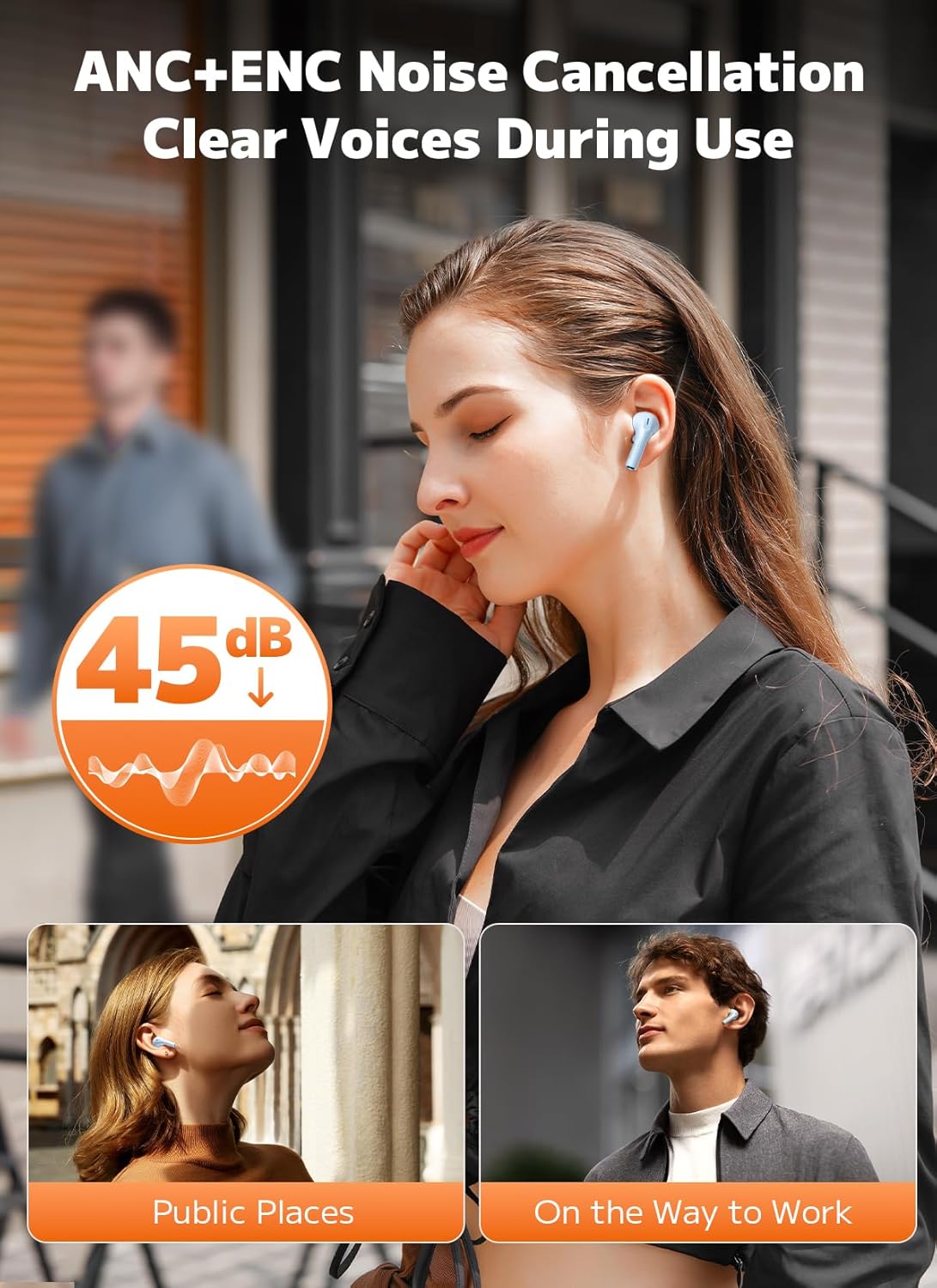 Wireless Earbuds, Bluetooth Earbuds 5.4 Headphones LED Touch Screen with 5 EQ Modes, 48H Headphones Wireless Noise with ANC Noise Cancelling, Deep Bass Stereo for Laptop, Android/iOS, Pad