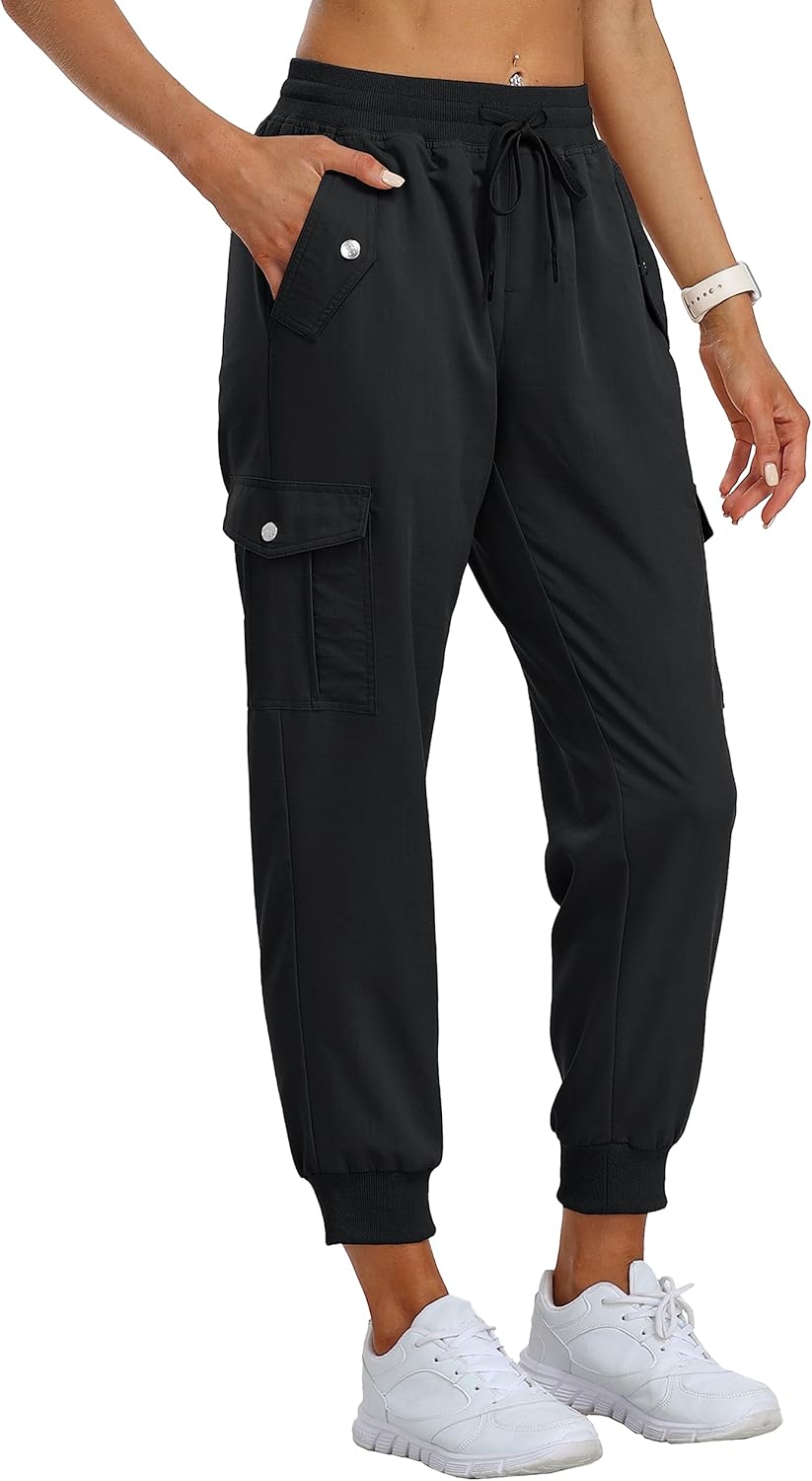 MoFiz Women's Outdoor Cargo Pants Lightweight Joggers Elastic Waist Athletic Hiking Sweatpants Casual Travel Pant with Pocket