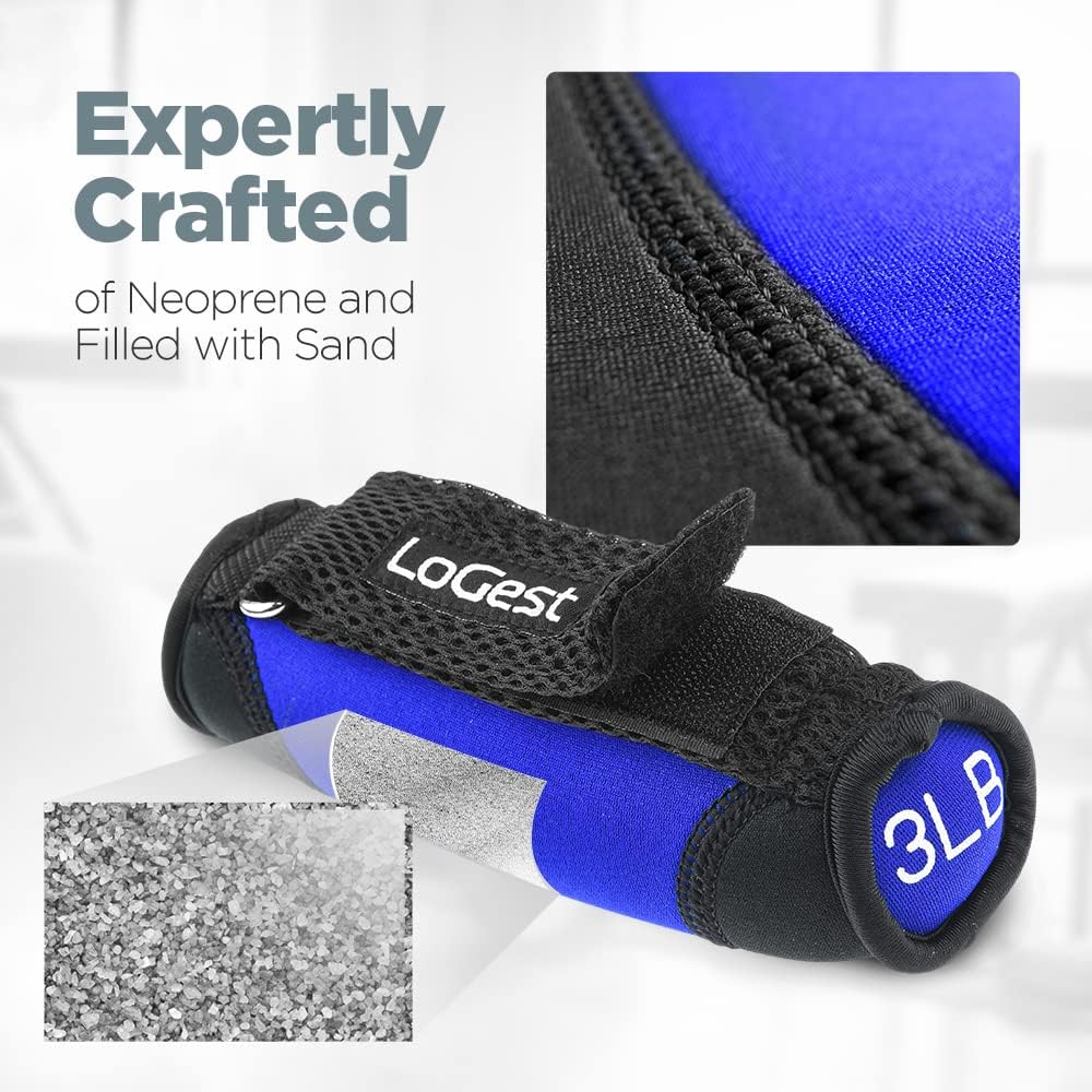 LoGest Soft Hand Weights Adjustable Straps - Comes in 1LB Weights or 2LB or 3LB 4LB - Comfortable & Secure Weighted Neoprene Dumbbells with Straps for Walking Running Cardio Workout Physical Therapy