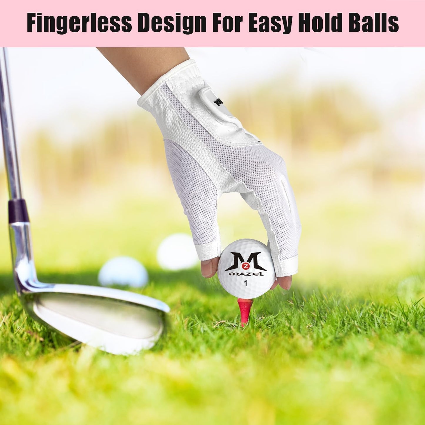MAZEL Women's Fingerless Golf Gloves One Pair Open-Finger Design,Breathable Hot Wet Weather Sweat-Absorbing,Fit Size S M L XL